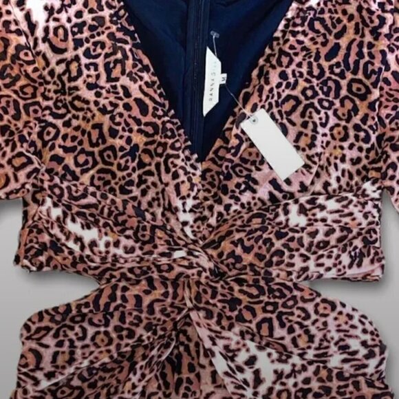 Anthropologie Ranna Gill Midi Dress M NWT Leopard Print Cut Out Puff Party Fall - Picture 5 of 14